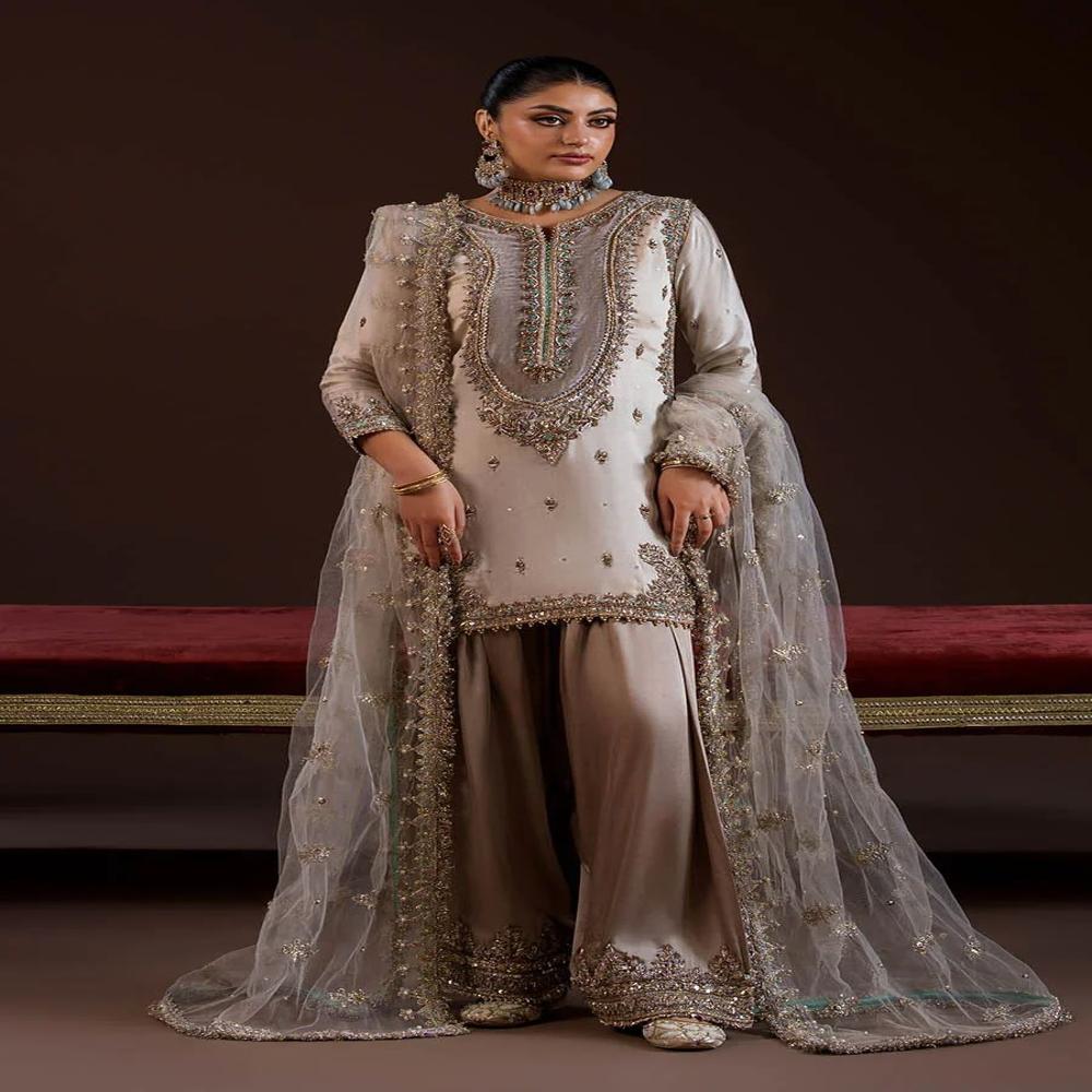 Royal Silver Embroidery Kurti Sharara Set With Dupatta