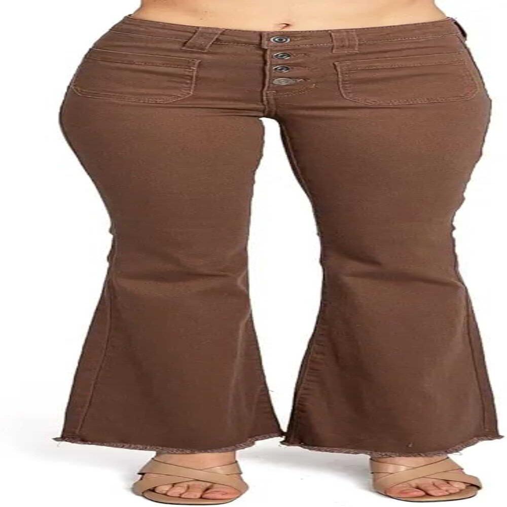 Ladies High Waist Flared Bottom Pants - Color: Brown