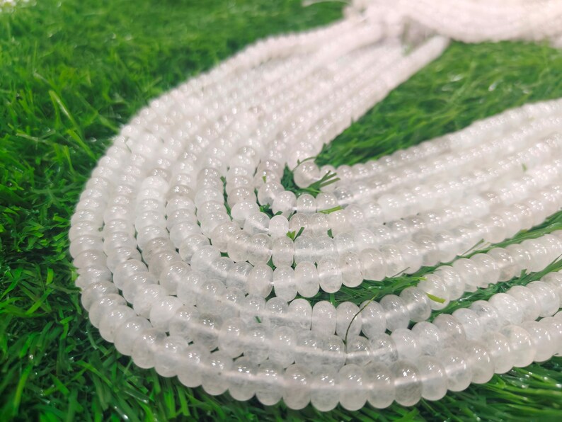Natural White Ice Quartz Rondelle Plain Smooth 8mm Beads Sold Per Strand 8 inches Long
