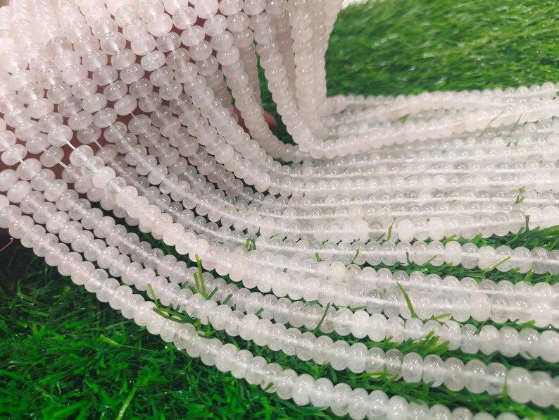 Natural White Ice Quartz Rondelle Plain Smooth 8mm Beads Sold Per Strand 8 inches Long