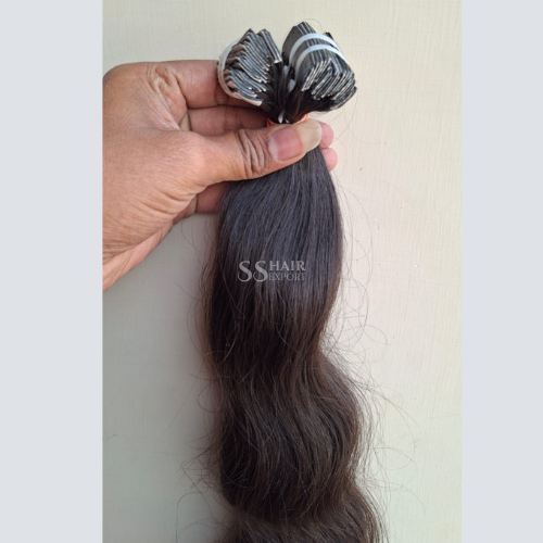 Tape In Extensions Human Hair 18Inches Wavy Texture 80G - Color: Black