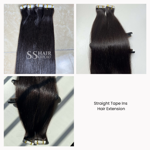 Human Hair Tape In Extensions 32Inches Straight Black Salon Tone