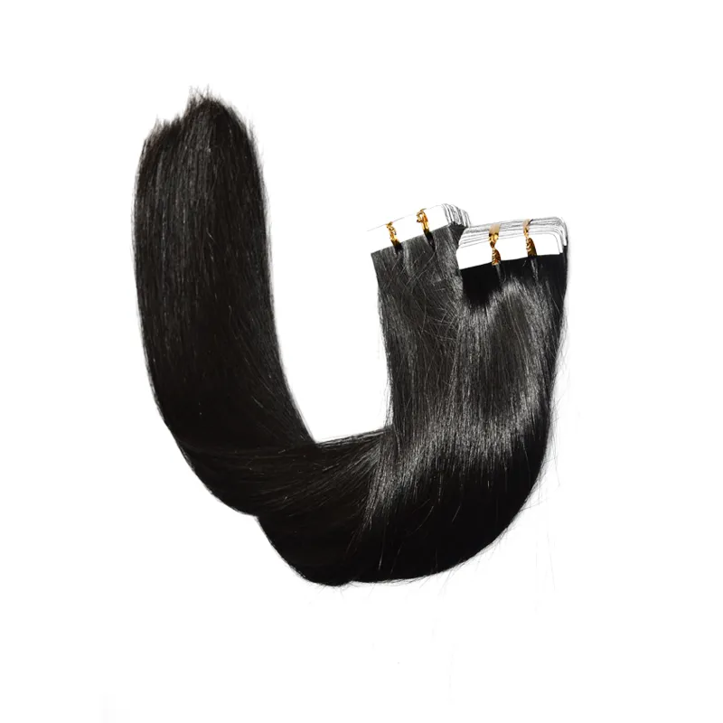 Tape Ins Hair Extensions Human Hair 22Inches Natural Black Straight