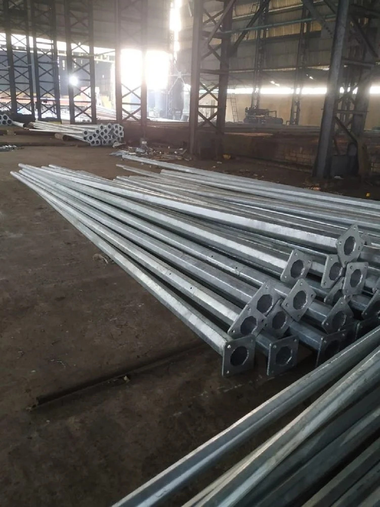 Hot Dip Galvanized Octagonal Pole - Mild Steel, 3 To 10 Meter Height, Silver Finish | Easy Installation, Led Compatible, Corrosion Resistant