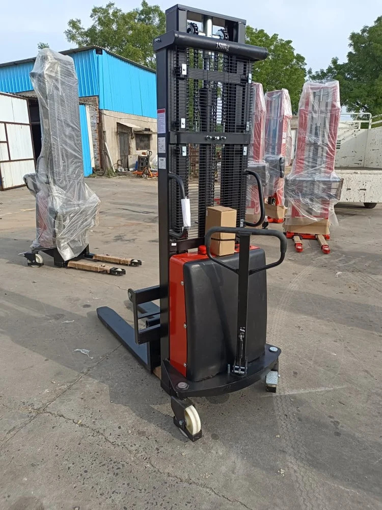 Semi Battery Stacker - Durable Black And Yellow Paint Coated Finish | Battery Operated, High-quality Components, Warranty Included