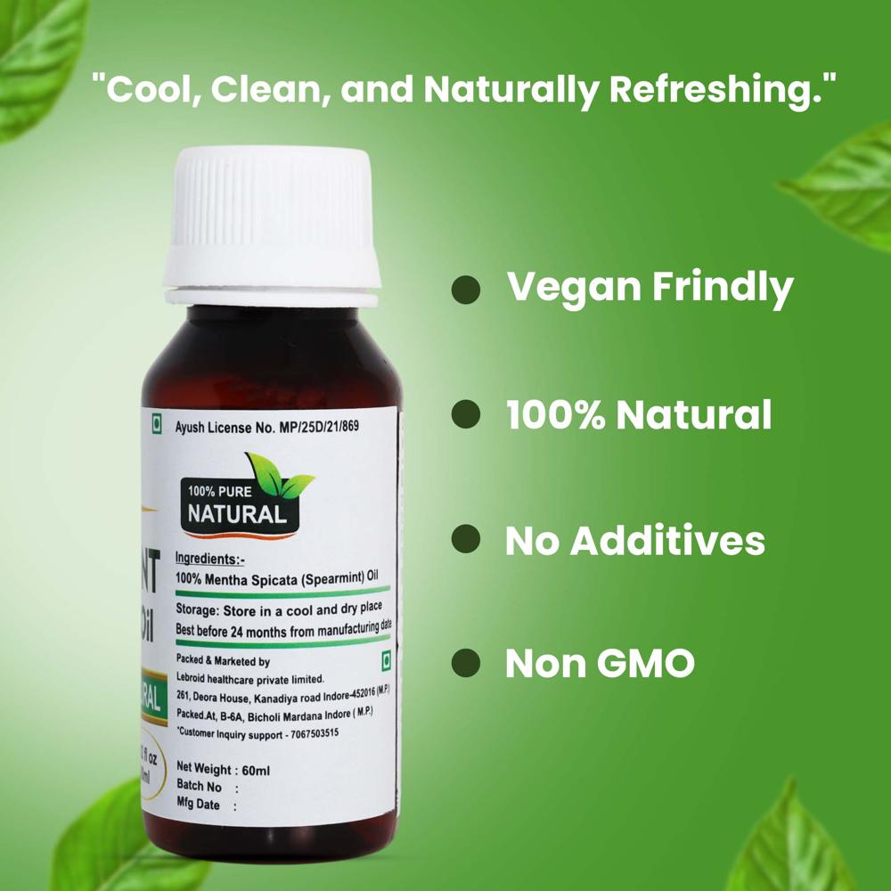 Turcy Spearmint Essential Oil |Pure & Natural Oil for Hair, Skin, Aromatherapy(60ml)