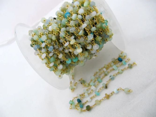 Natural Peruvian Opal Rondelle Faceted Beaded 4-5mm Size Opal Rosary Bead Chain Wholesale Prices gemstone chain sold per foot