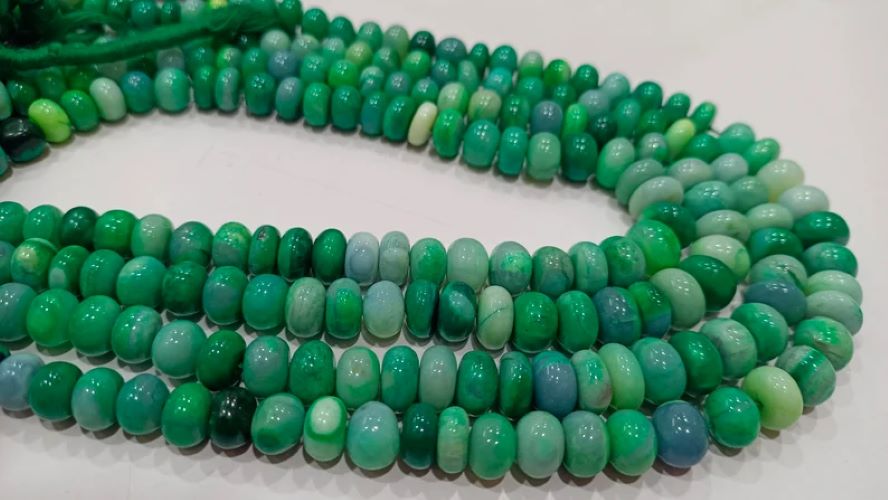 Green Opal Rondelle Plain Smooth 7 to 10mm Beads Sold per Strand 8 inches Long 