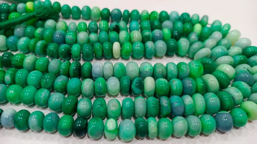 Green Opal Rondelle Plain Smooth 7 to 10mm Beads Sold per Strand 8 inches Long 