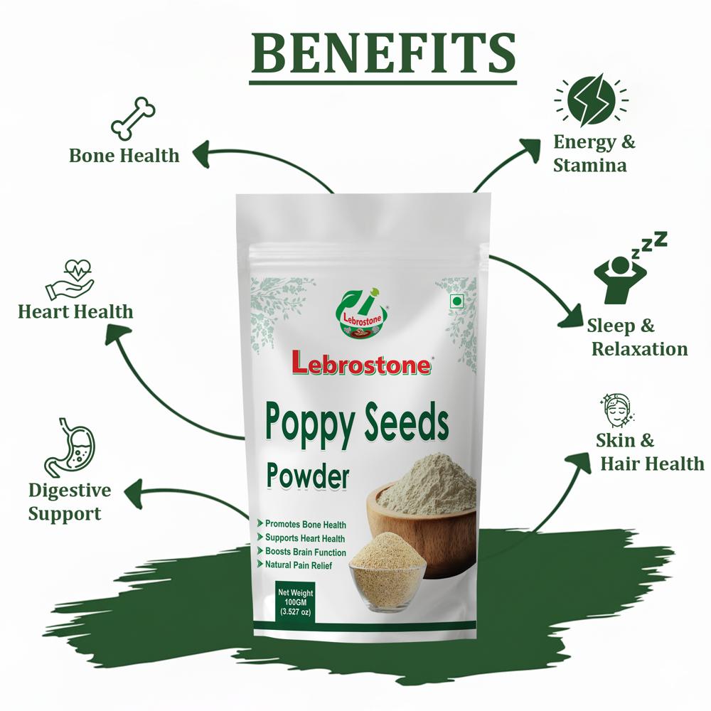 Lebrostone Poppy Seeds Powder Natural Health & Nutrition Powder for Bones, Heart, Skin, Hair, and Stamina(100gm)