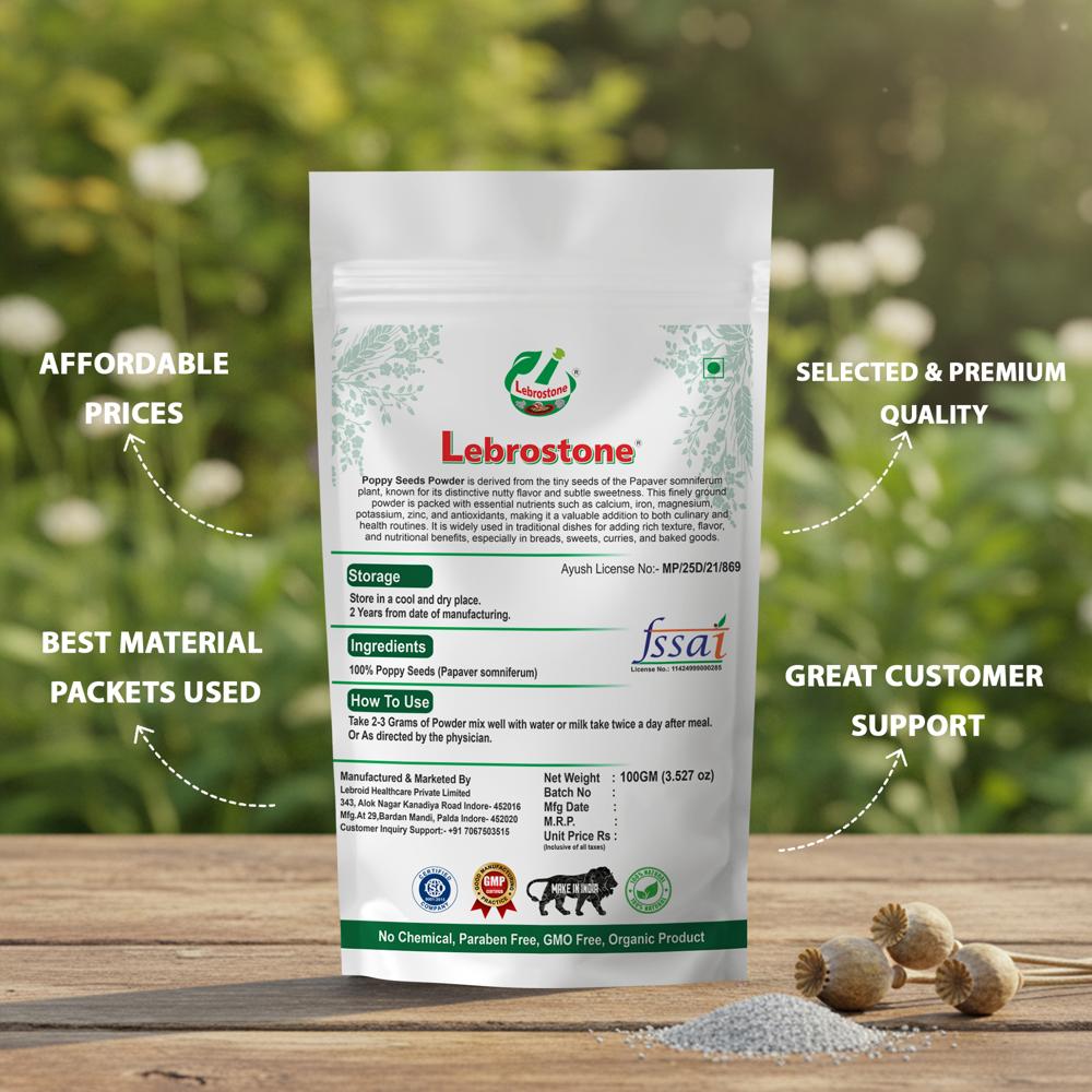 Lebrostone Poppy Seeds Powder Natural Health & Nutrition Powder for Bones, Heart, Skin, Hair, and Stamina(100gm)