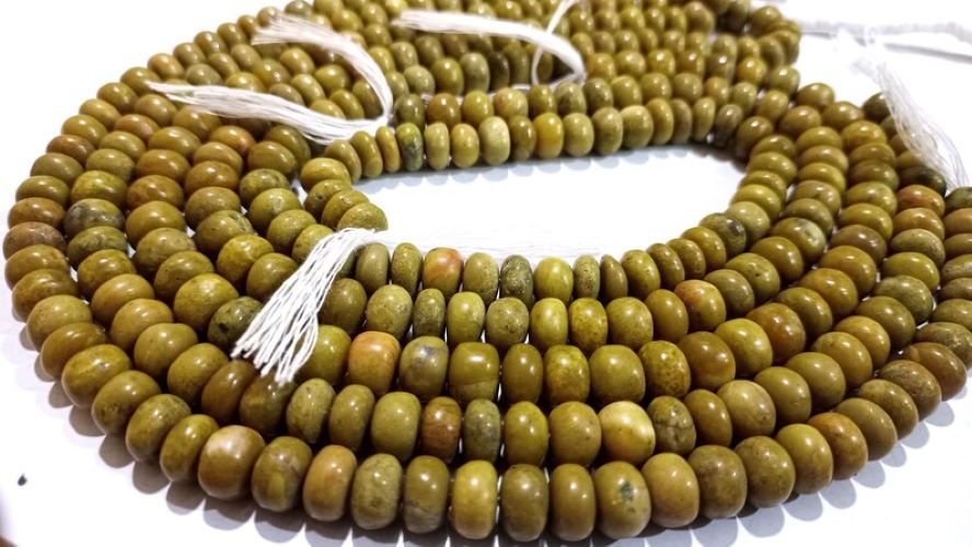 Natural Green Opal Gemstone Rondelle Plain Smooth 8mm Green Color Beads Strands 7 Inches Long