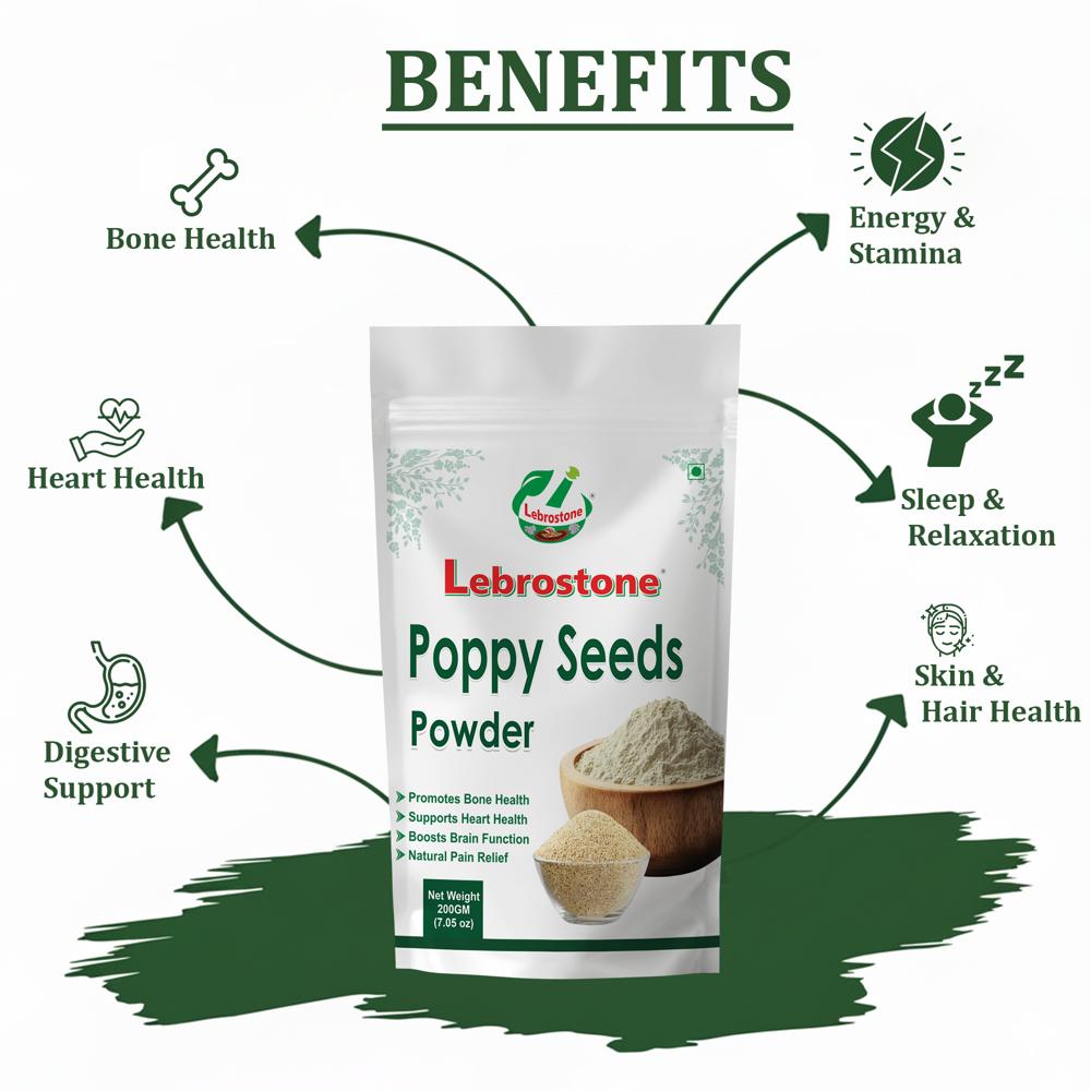Lebrostone Poppy Seeds Powder  Natural Health & Nutrition Powder for Bones, Heart, Skin, Hair, and Stamina(200gm)