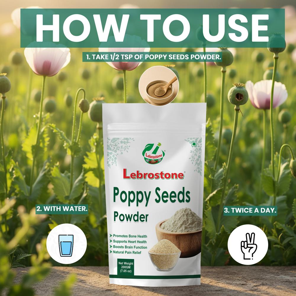 Lebrostone Poppy Seeds Powder  Natural Health & Nutrition Powder for Bones, Heart, Skin, Hair, and Stamina(200gm)