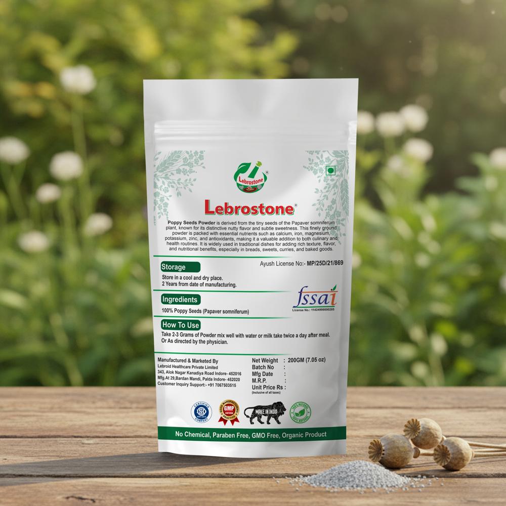 Lebrostone Poppy Seeds Powder  Natural Health & Nutrition Powder for Bones, Heart, Skin, Hair, and Stamina(200gm)