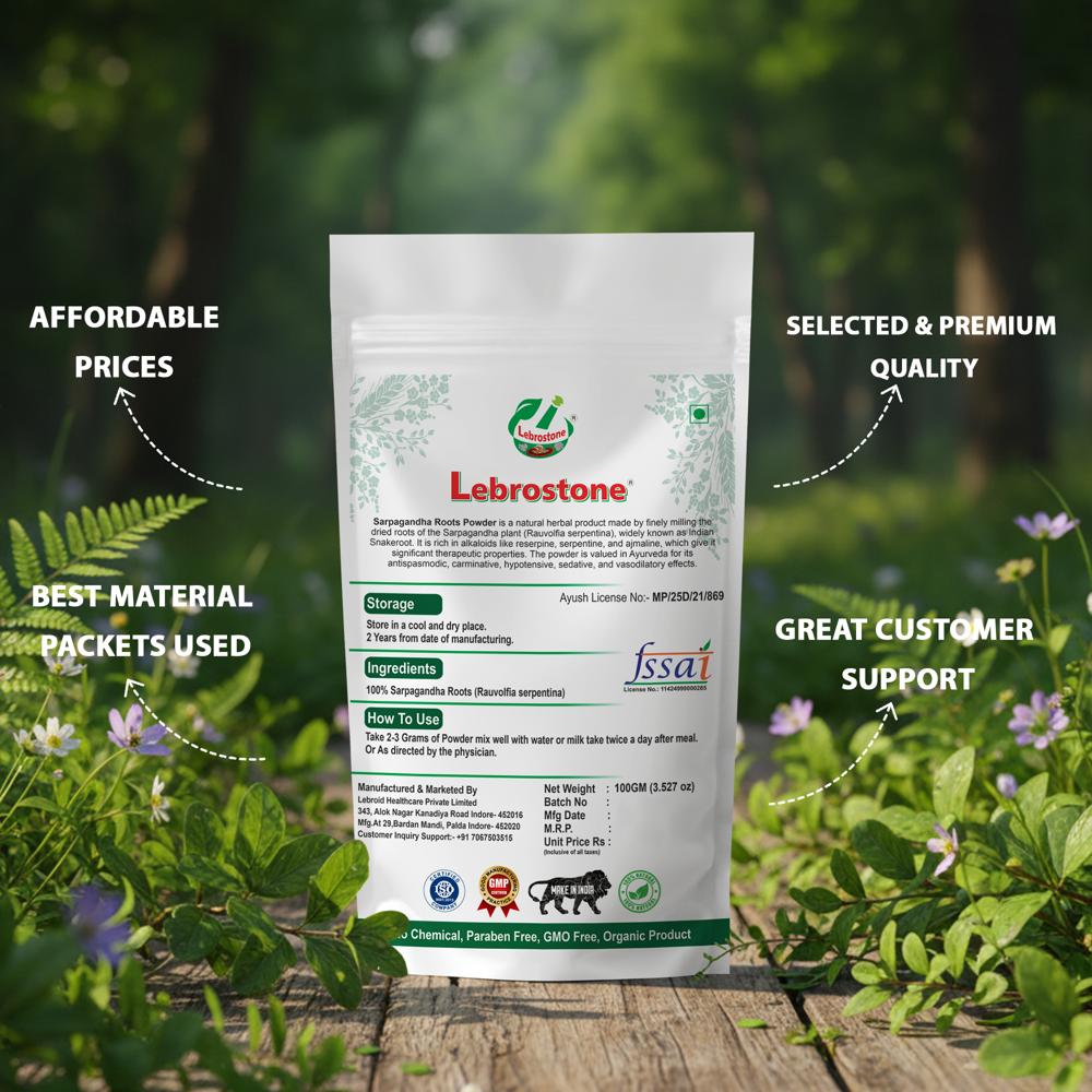 Lebrostone Sarpagandha Root Powder | Blood Pressure Support, Mental Health & Detox |100g