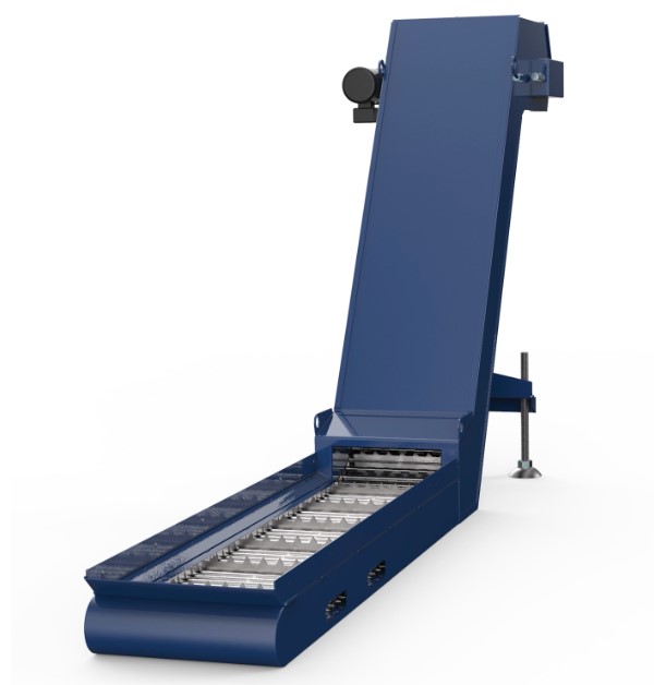 Magnetic Chip Conveyor - Mild Steel, Custom Size, Blue | High Strength Permanent Magnets, Sealed Stainless Steel Belt, Adjustable Speed