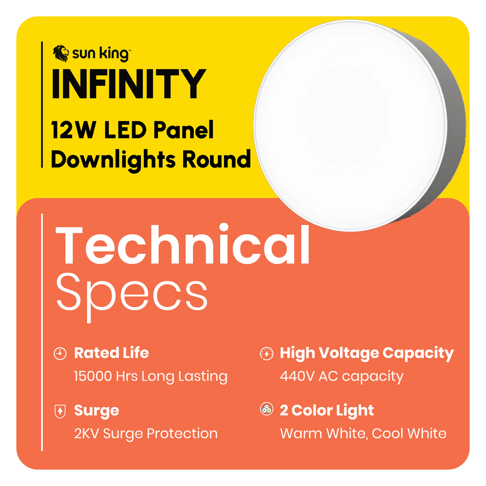 Sun King 12W Energy Efficient LED Round Surface Downlight (Available in Cool and Warm White)