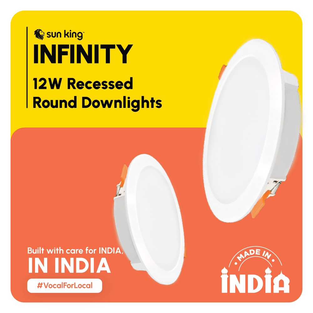 Sun King 12W Energy Efficient LED Round Recessed Downlight (Available in Cool and Warm White)