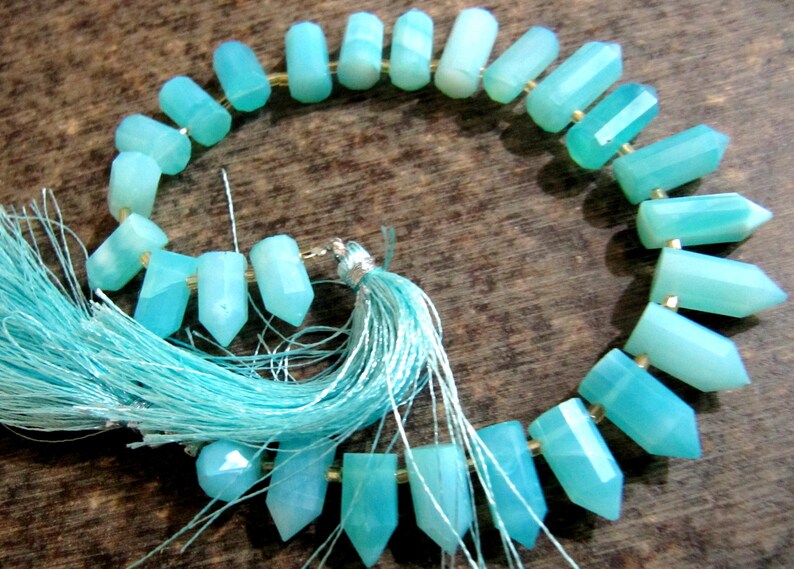 Natural Peruvian Blue Opal Briolette Faceted Pencil Bullet Shape 0.5 to 1 inch long beads Strand 8 inches