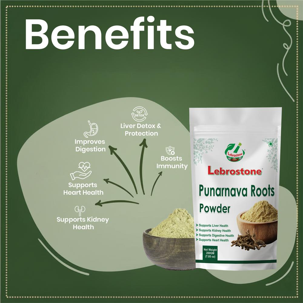 Lebrostone Punarnava Roots Powder | Herbal Health Powder for Digestion, Heart & Kidney Function, Liver Detox & Immunity(200gm)