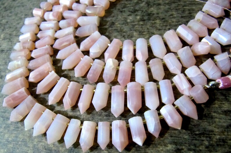 Natural Pink Opal Briolette Faceted Pencil Bullet Shape 0.5 to 1 inch long beads Strand 8 inches Wholesale Prices Sold Per strand 8 inches