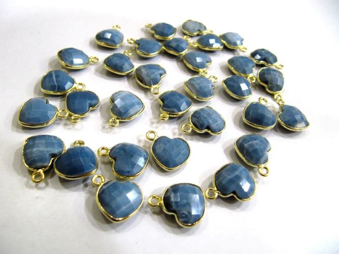 Natural Gemstone heart shape single loop Bezel Connectors Gold Plated 10mm Charms for jewellery making sold per piece