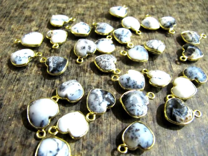 Natural Gemstone heart shape single loop Bezel Connectors Gold Plated 10mm Charms for jewellery making sold per piece