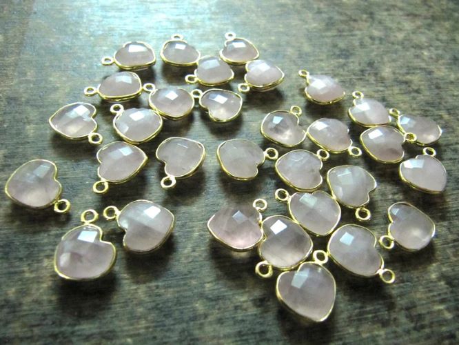 Natural Gemstone heart shape single loop Bezel Connectors Gold Plated 10mm Charms for jewellery making sold per piece