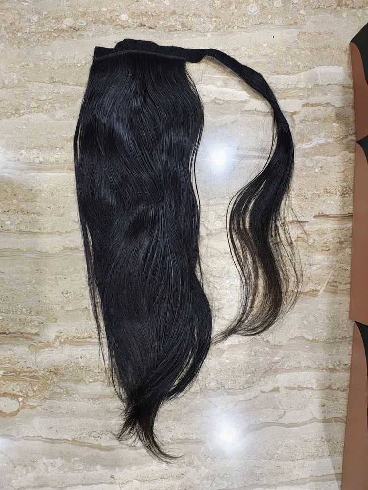 Hair Extensions in Ponytail Black Natural Wavy Human Hair Fake Hair Peice Long