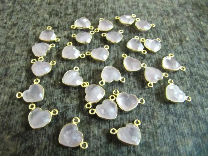 Natural Gemstone heart shape Double loop Bezel Connectors Gold Plated 10mm Charms for jewellery making sold per piece