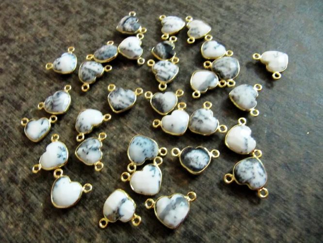 Natural Gemstone heart shape Double loop Bezel Connectors Gold Plated 10mm Charms for jewellery making sold per piece