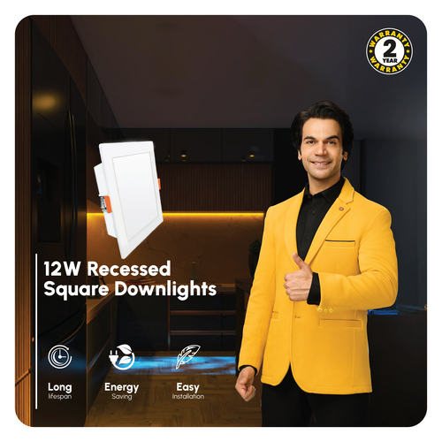Sun King 12W Energy Efficient LED Square Recessed Downlight (Available in Cool and Warm White)