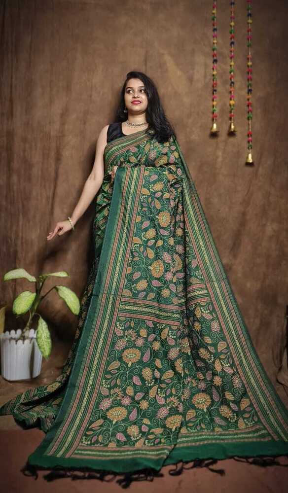 Khadi Cotton Block Print Katha Stick Saree