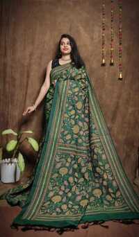 Khadi Cotton Block Print Katha Stick Saree - Color: Malti