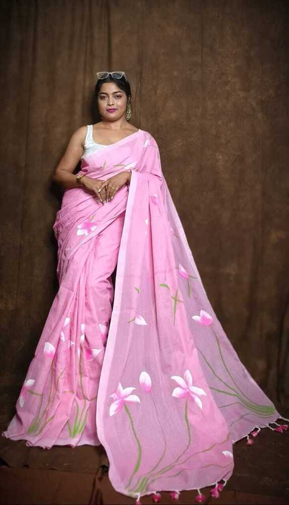 Khadi Cotton Block Print Katha Stick Saree