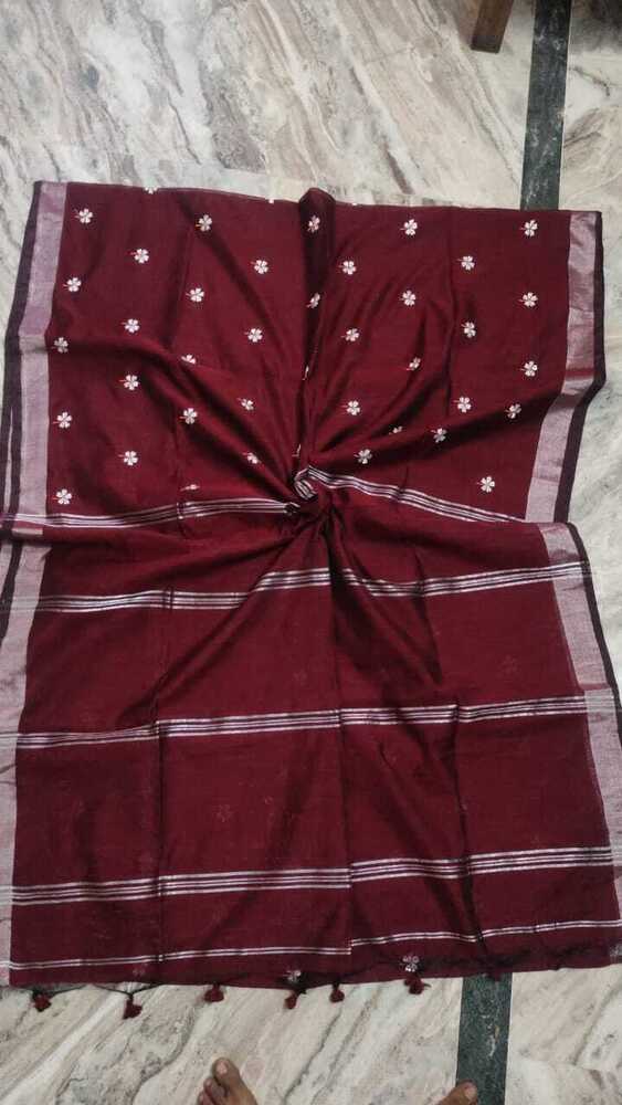 Handloom Viscos  Slub Shiuli  Embroidery Saree