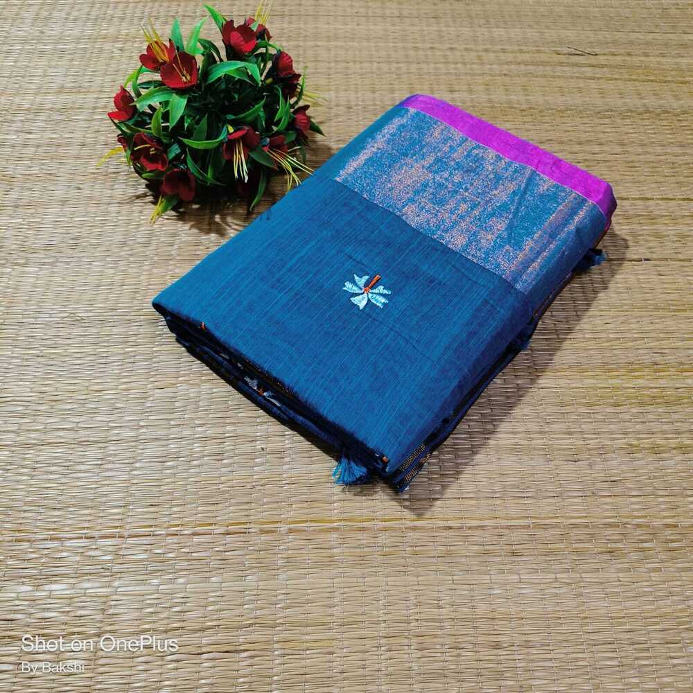 Handloom Viscos  Slub Shiuli  Embroidery Saree