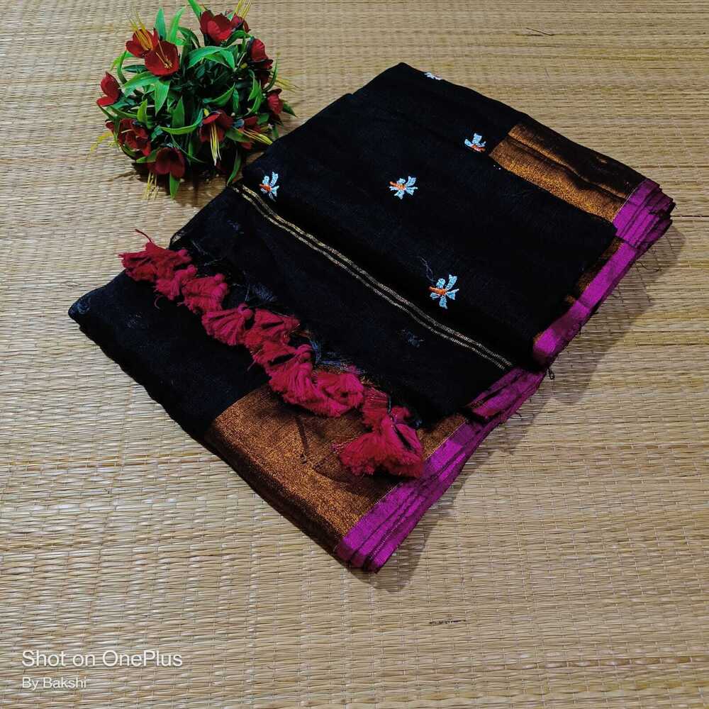 Handloom Viscos  Slub Shiuli  Embroidery Saree