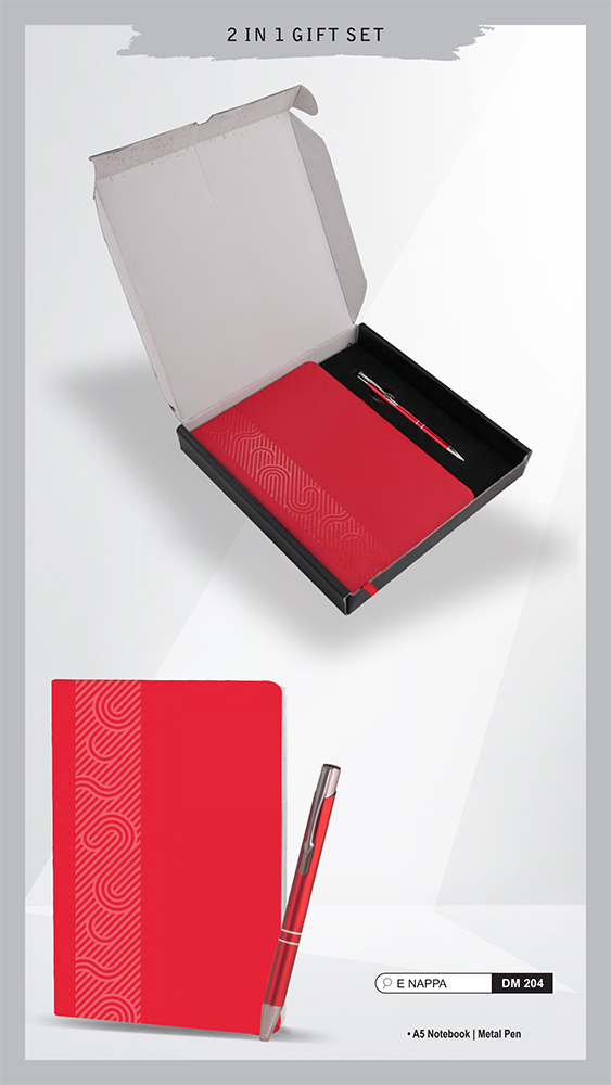 DM204 E Nappa A5 Notebook And Metal Pen 2 In 1 Gift Set