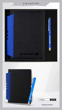 Dm218 Anand A5 Notebook And Metal Pen 2 In 1 Gift Set - Pu Leather, A5, Blue Ink | Hardbound, Elastic Strap, Eco-friendly