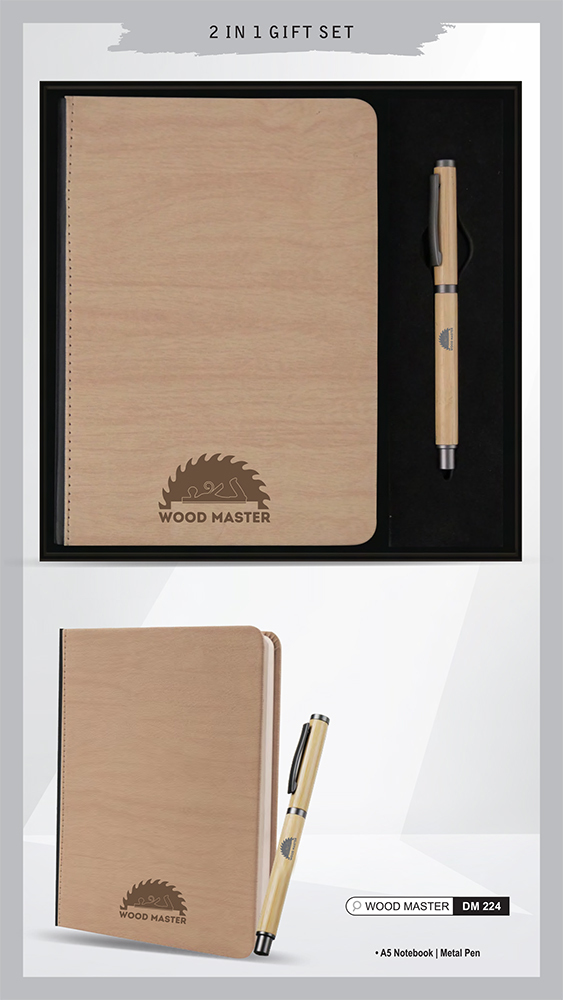 DM224 Wood Master A5 Notebook And Metal Pen 2 In 1 Gift Set