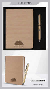 Dm224 Wood Master A5 Notebook And Metal Pen 2 In 1 Gift Set - Color: Brown (notebook Cover)