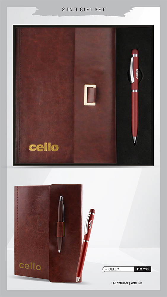 DM230 Cello A5 नोटबुक और मेटल पेन 2 इन 1 उपहार सेट