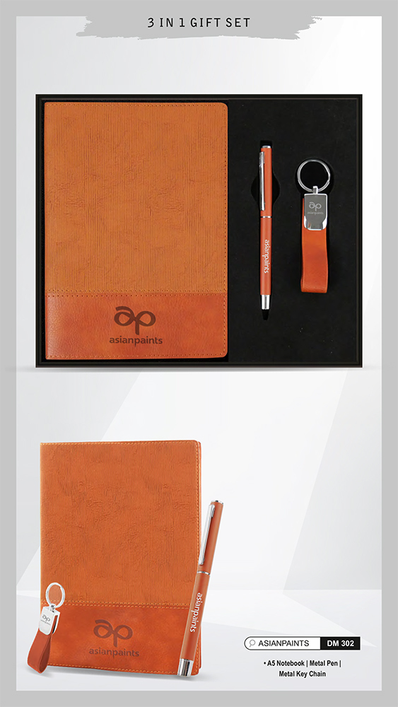 DM302 Asianpaints A5 Notebook Metal Pen And Metal Key Chain Gift Set