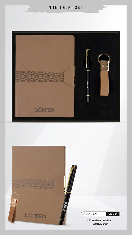 DM304 Dorfen A5 Notebook Metal Pen And Metal Key Chain Gift Set