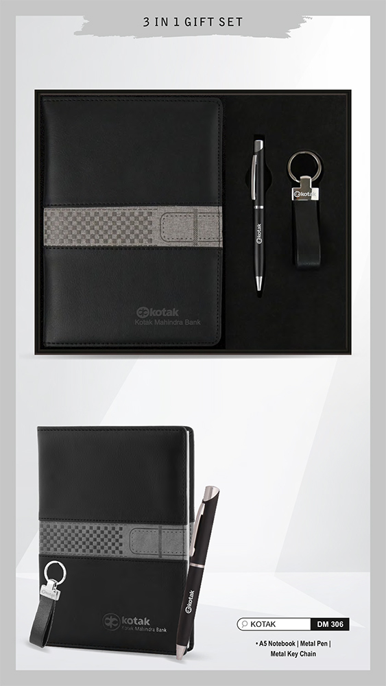 DM306 Kotak A5 Notebook Metal Pen And Metal Key Chain Gift Set