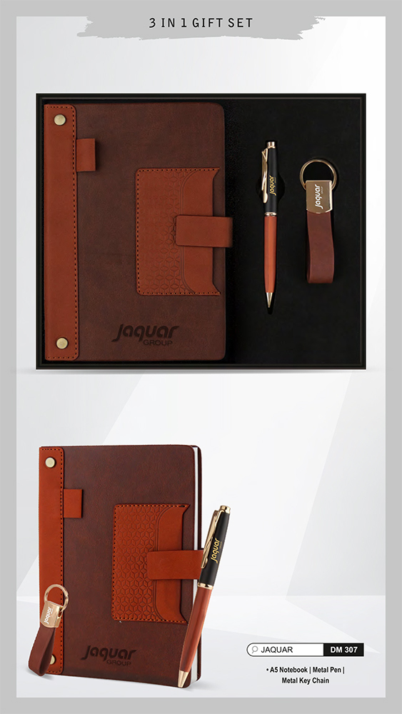 DM307 Jaquar A5 Notebook Metal Pen And Metal Key Chain Gift Set