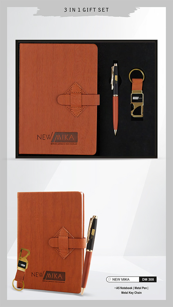 DM308 New Mika A5 Notebook Metal Pen And Metal Key Chain Gift Set