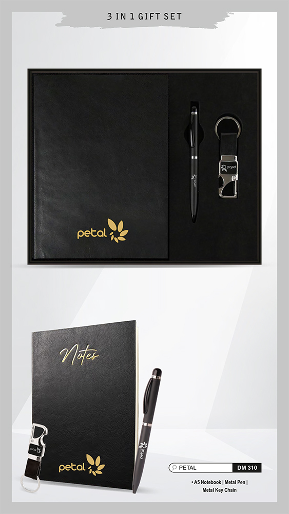 DM310 Petal A5 Notebook Metal Pen And Metal Key Chain Gift Set